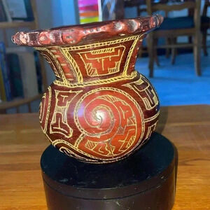 Vintage Brazilian marajoara terracotta ettched vase